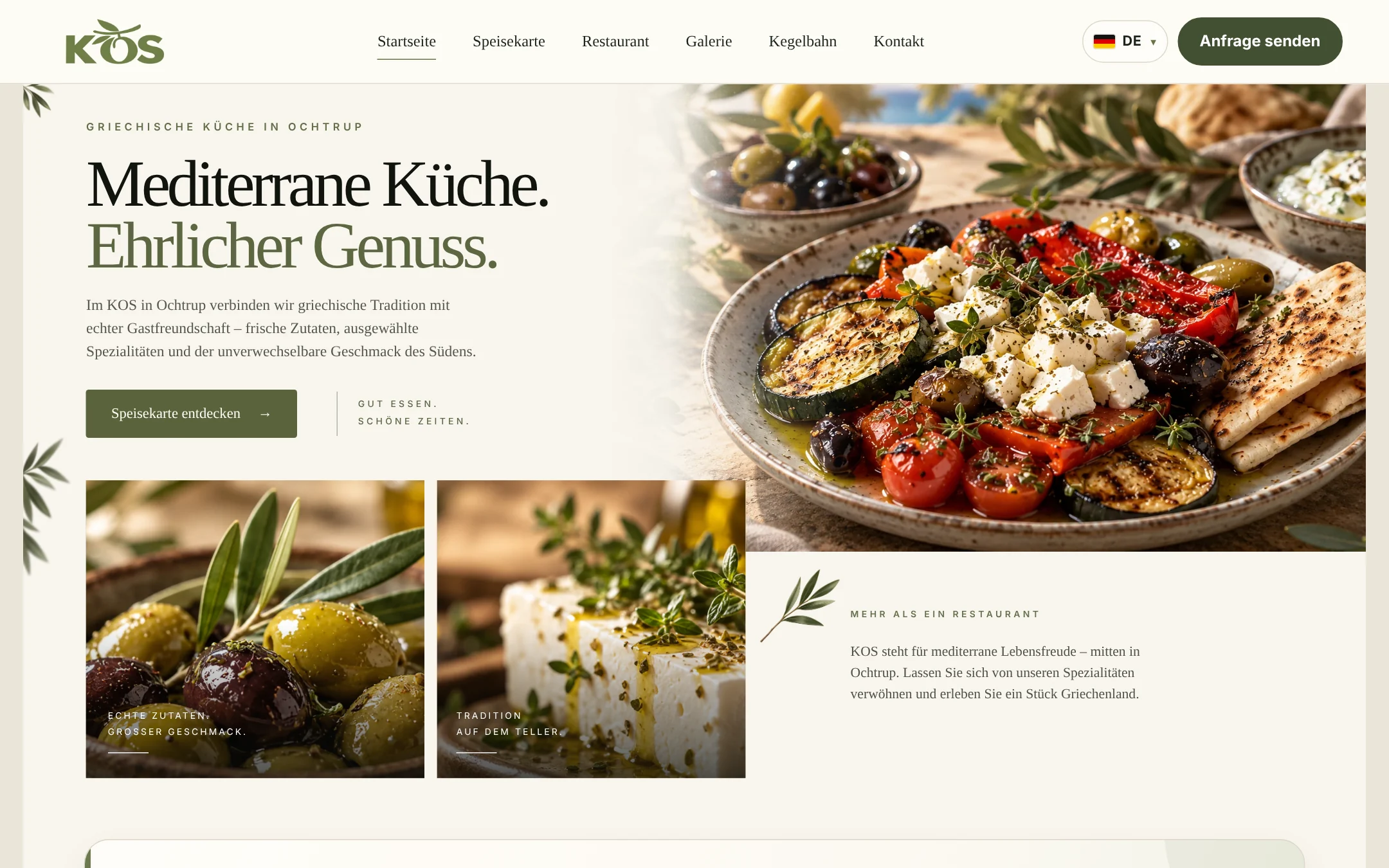 Originale Desktopaufnahme der Restaurant-KOS-Website