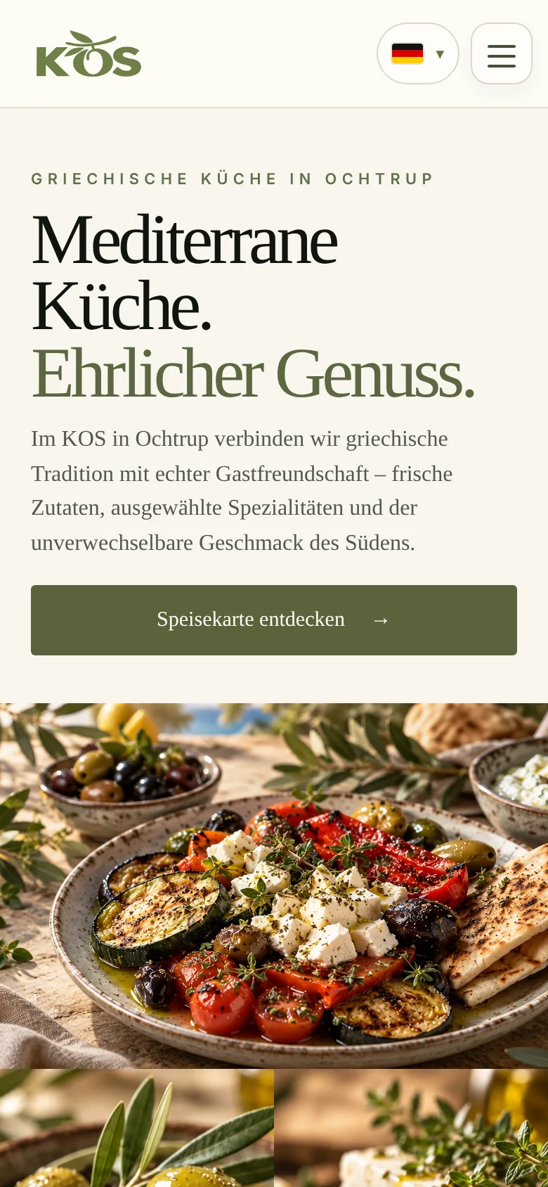 Originale Smartphoneaufnahme der Restaurant-KOS-Website